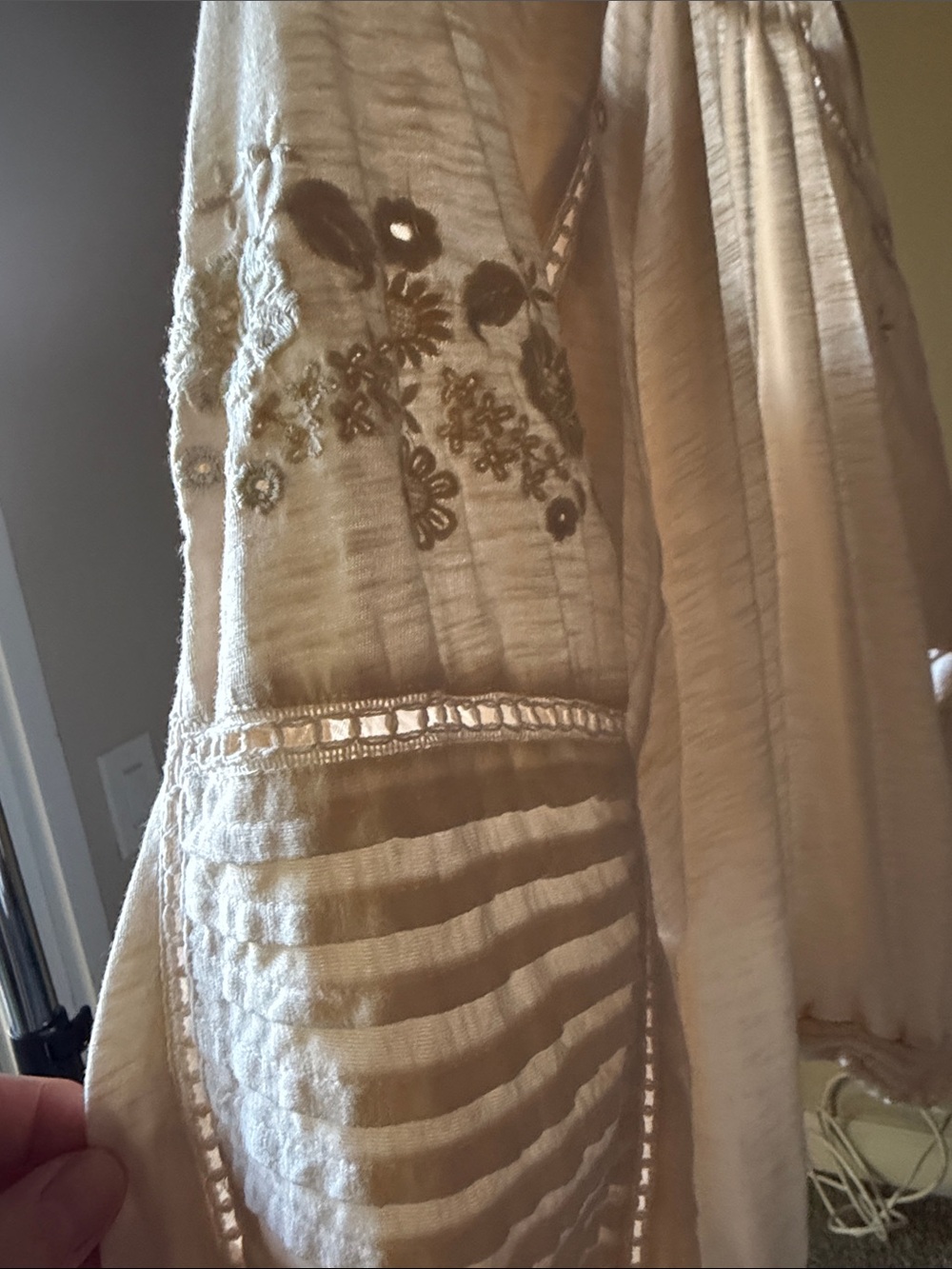 Lucky Brand Boho Embroidered Peasant Blouse Lace Trim Size L - Picture 5 of 5
